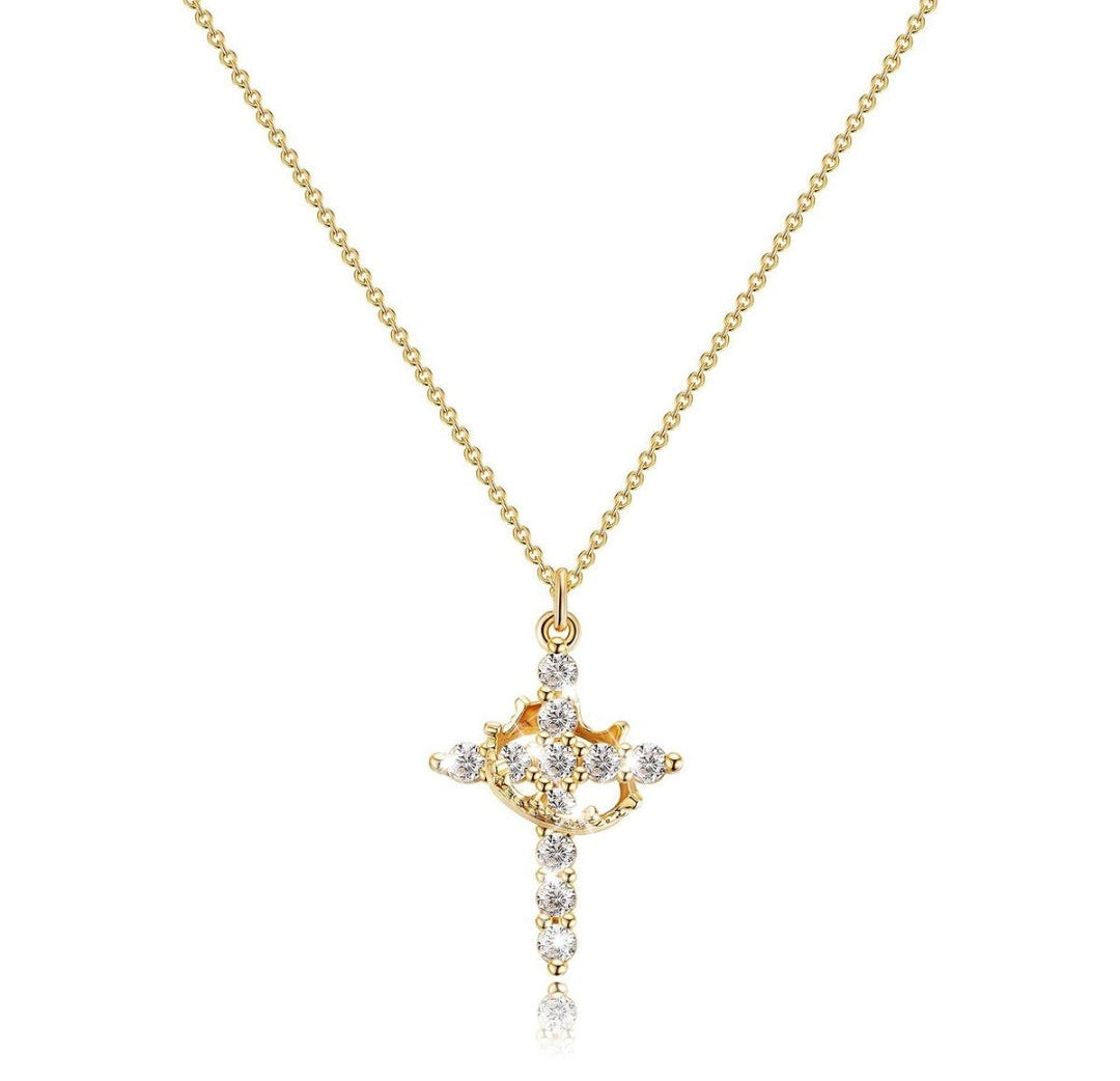 Diamond Cross Necklace for women, Gold Cubic Zirconia Pendant Necklaces