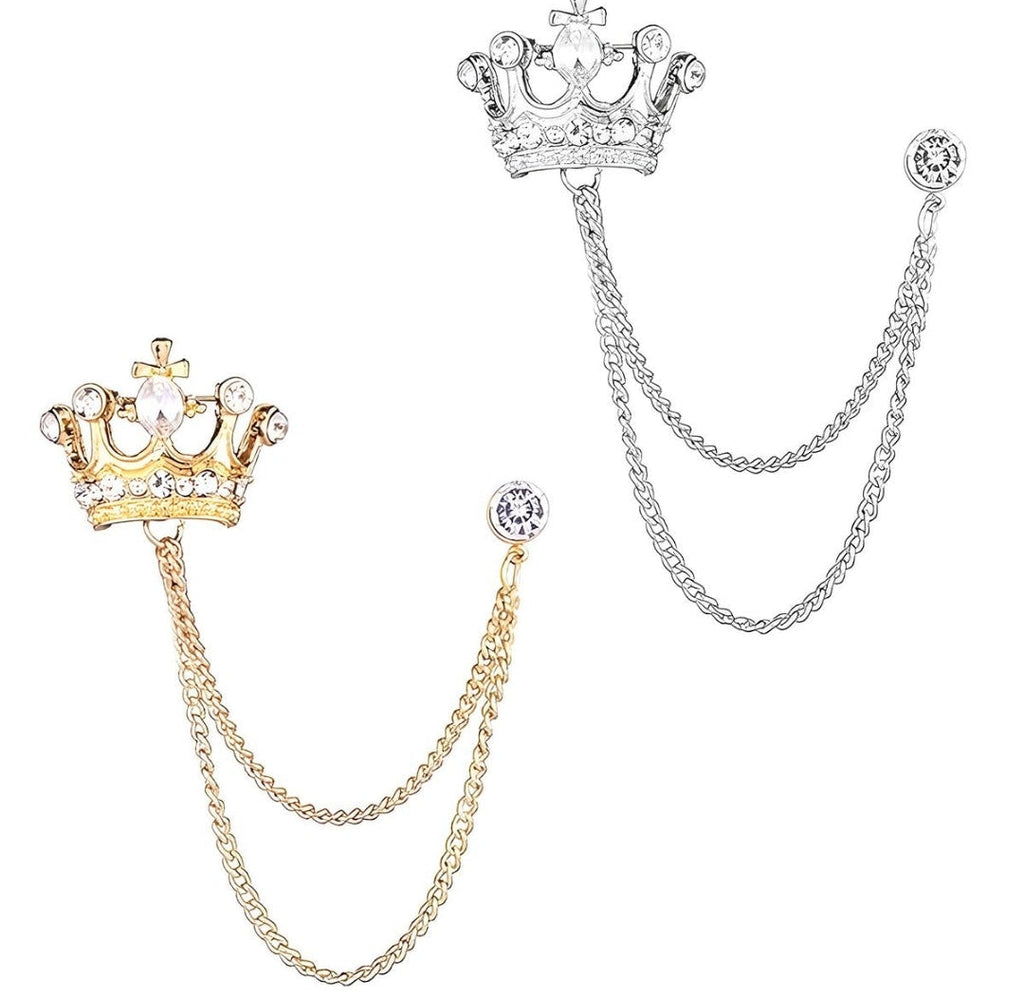 Men's Crown Hanging Chain Brooch, Vintage Breastpin Wedding Brooch Pin